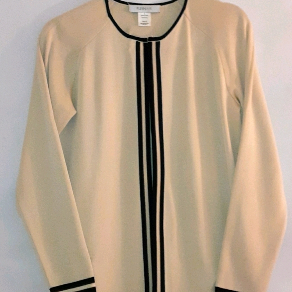 PLEINair Knit Top Jacket No Buttons Tan Black Size Small